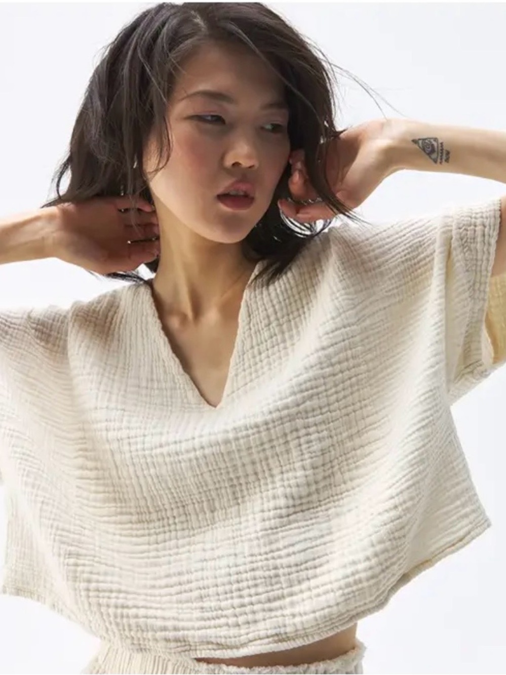 Pokoloko Crinkle Crop Top Cream One Size Fits Most Muslin Turkish Cotton Beach